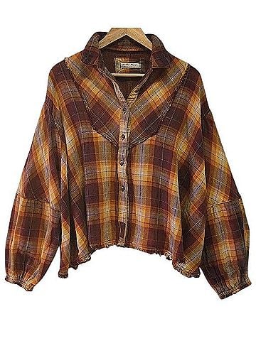 Free People Kyoto Oversized Double Cloth Swing Flannel Long Sleeve Button-Down Shirt (view 1)