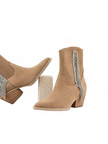 Oasis Society Women's Rowan Rhinestone Fringe Booties (view 2)