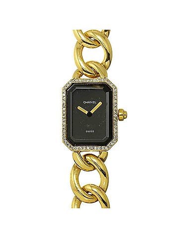 Chanel Chanel Premiere Large Size H0113 Women's Watch with Diamond Bezel, Buckle, Black, 18K Yellow Gold, Solid Quartz (view 1)