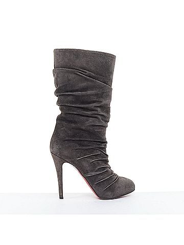 Christian Louboutin Christian Louboutin Piros Gray Suede Ruched Boots (view 1)