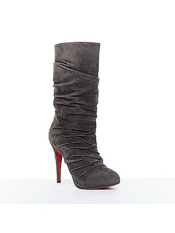 Christian Louboutin Christian Louboutin Piros Gray Suede Ruched Boots (view 2)