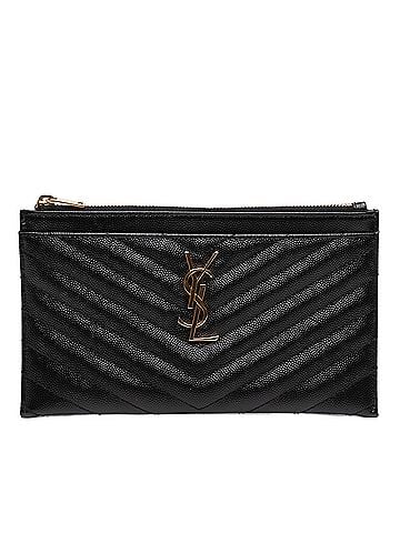 Saint Laurent Chevron Grain De Poudre Monogram Bill Pouch (view 1)