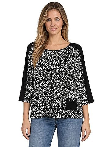 Armani Collezioni Polka Dot Jersey Knit 3/4 Sleeve Blouse (view 1)