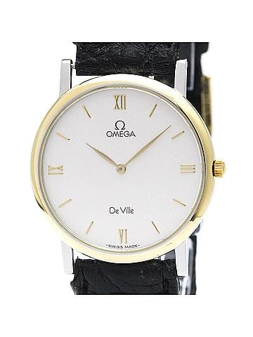Omega OMEGA De Ville Gold Plated Steel Leather Quartz Mens Watch 195.2378 Polished (view 1)