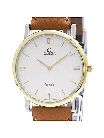 Omega OMEGA De Ville Gold Plated Steel Leather Quartz Mens Watch 195.2378 Polished (view 1)