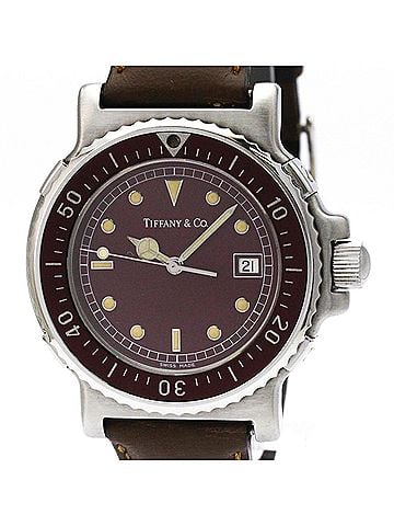 Tiffany & Co. TIFFANY Diver Quartz Steel Leather Quartz Mens Watch M0710 Polished (view 1)