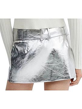MNG by Mango Metallic Mini-Skirt Faux Leather Skirt (view 2)