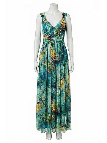 London Times Twist Front V-Neck Midi Dress in Green &amp; Gold (view 1)
