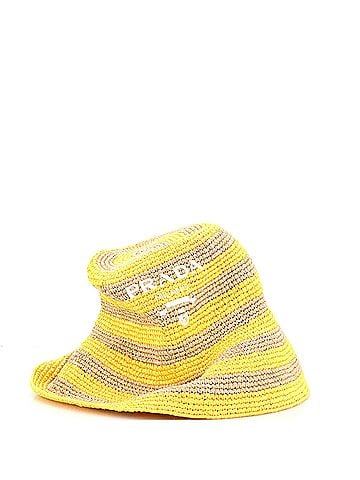 Prada Triangle Logo Bucket Hat Striped Raffia (view 1)