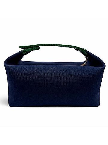 Hermès HERMES Bride à Black PM Cotton Pouch Handbag with Silver Hardware, H Logo, Navy, Made in France, Women's. (view 2)