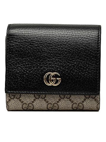 Gucci Gucci GG Supreme Double G Medium Wallet 598587 Beige Black Leather Women's GUCCI (view 1)