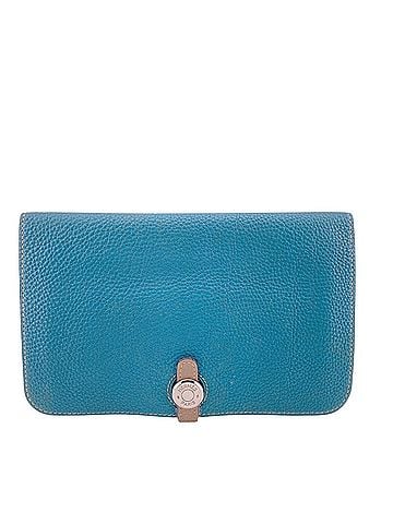 Hermès HERMES Dogon GM Long Wallet with Sellier Buttons, Blue (view 1)