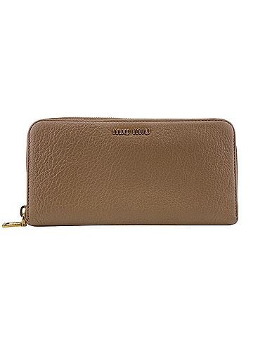 Miu Miu Miu Miu MIUMIU 5M0506 Round Zipper Logo Long Wallet Beige (view 1)