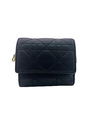 Christian Dior Christian Dior Dior Lady Compact Wallet Cannage Tri-fold Black Women's (view 1)