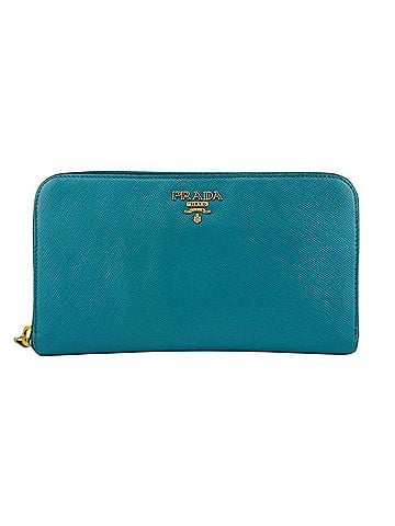 Prada PRADA Saffiano Leather Round Zip Wallet, Blue (view 1)