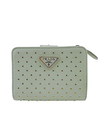 Prada PRADA 1ML018 Studded Leather Compact Wallet with Triangle Logo Plate, Bi-fold Wallet, White (view 1)