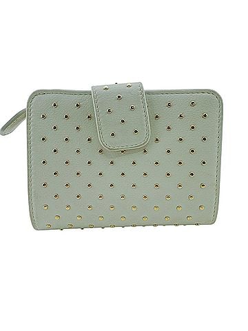 Prada PRADA 1ML018 Studded Leather Compact Wallet with Triangle Logo Plate, Bi-fold Wallet, White (view 2)