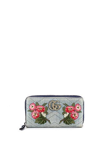 Gucci GG Marmont Zip Around Wallet Embroidered Matelasse Denim (view 1)