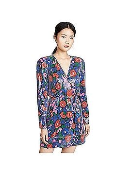 WAYF Multicolor Floral Sequin Low V-Neck Faux Wrap Mini Dress Casual Dress (view 1)