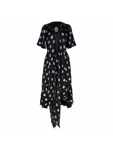 Diane von Furstenberg Diane Von Furstenberg Sareth Polka Dot Midi Dress in Black Silk (view 1)