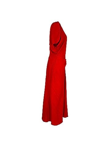 Victoria Beckham Victoria Beckham Gathered Midi Dress in Red Viscose (view 2)