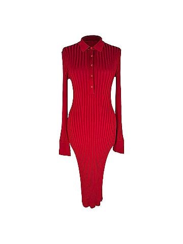 Galvan Galvan London Ribbed-Knit Midi Dress in Red Viscose (view 1)