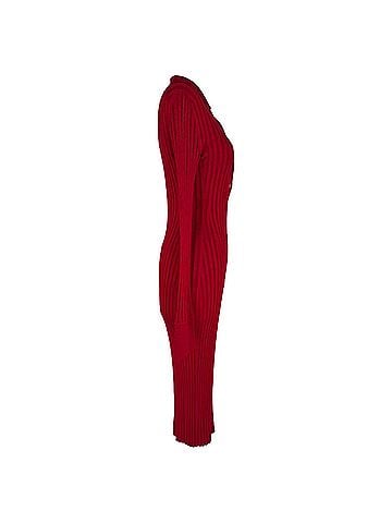 Galvan Galvan London Ribbed-Knit Midi Dress in Red Viscose (view 2)