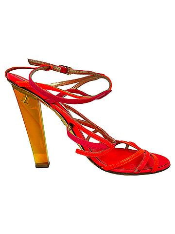 Jimmy Choo Jimmy Choo Strappy Sandal Heels in Neon Orange and Pink Leather (view 1)