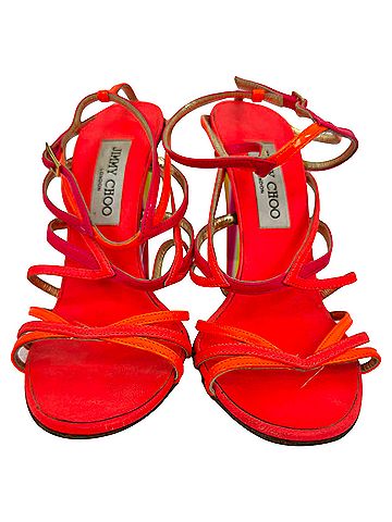 Jimmy Choo Jimmy Choo Strappy Sandal Heels in Neon Orange and Pink Leather (view 2)