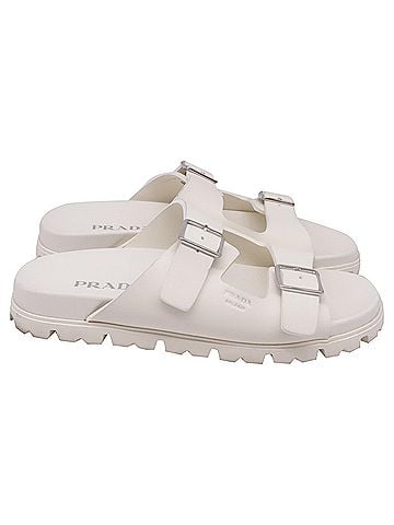 Prada Prada Double-Buckled Strap Slide Sandals in White Rubber (view 1)