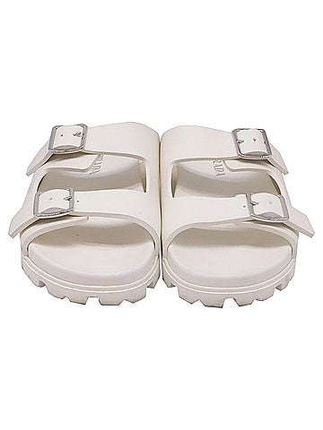 Prada Prada Double-Buckled Strap Slide Sandals in White Rubber (view 2)