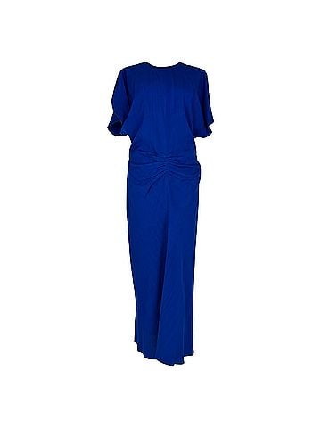 Victoria Beckham Victoria Beckham Gathered Midi Dress in Blue Viscose (view 1)