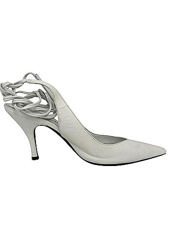 THE ATTICO The Attico Self-Tie Pointed-Toe Pumps in White Leather (view 1)