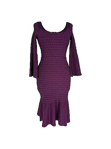 Herve Leger Herve Leger Textured Trumpet Mini Dress in Violet Rayon (view 1)