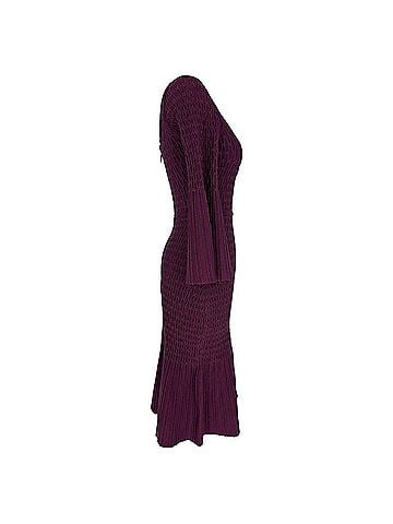 Herve Leger Herve Leger Textured Trumpet Mini Dress in Violet Rayon (view 2)