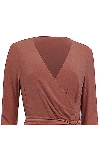 Ralph Lauren Lauren Ralph Lauren Surplice Jersey Midi Dress in Pink Polyester (view 2)