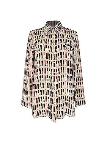 Prada Prada Lipstick-Print Button-Down Shirt in Multicolor Silk (view 1)