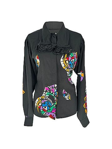 Louis Féraud Louis Féraud Printed Long Sleeve Blouse in Black Silk (view 1)