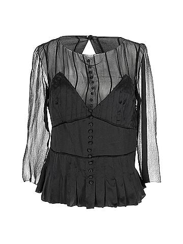 Chloé Chloé Pleated Sheer Long Sleeve Blouse in Black Silk (view 1)