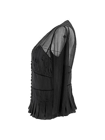 Chloé Chloé Pleated Sheer Long Sleeve Blouse in Black Silk (view 2)