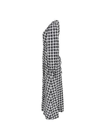 Ganni Ganni Seersucker Check Wrap Midi Dress in Black Cotton (view 2)