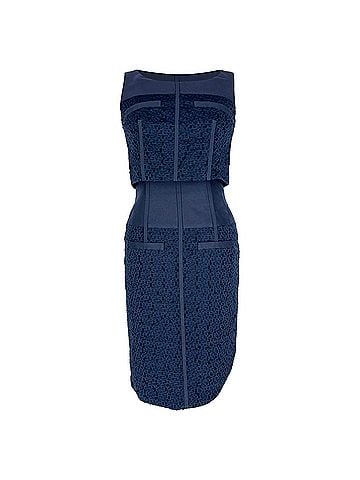 Oscar De La Renta Oscar De La Renta Textured Layered Midi Dress in Navy Blue Cotton (view 1)