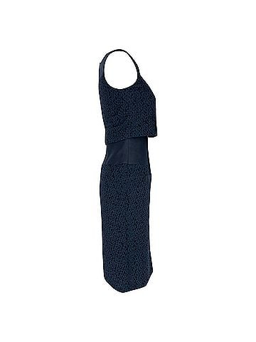 Oscar De La Renta Oscar De La Renta Textured Layered Midi Dress in Navy Blue Cotton (view 2)