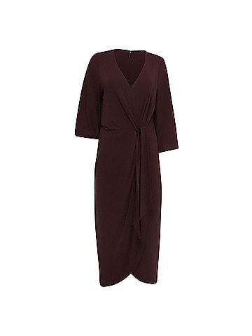 Ralph Lauren Lauren Ralph Lauren V-Neck Cinched Waist Midi Dress in Burgundy Polyester (view 1)
