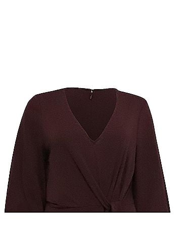 Ralph Lauren Lauren Ralph Lauren V-Neck Cinched Waist Midi Dress in Burgundy Polyester (view 2)