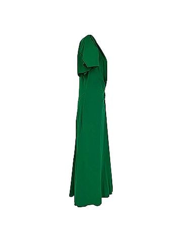 Victoria Beckham Victoria Beckham Gathered Midi Dress in Green Wool (view 2)