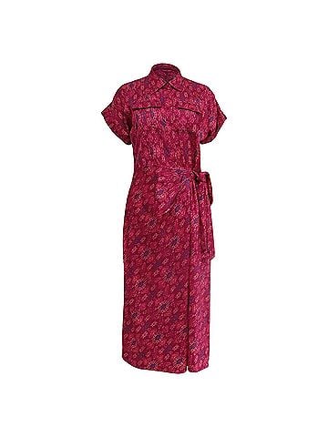 Ralph Lauren Lauren Ralph Lauren Geo Print Tie Waist Midi Dress in Pink Cotton (view 1)