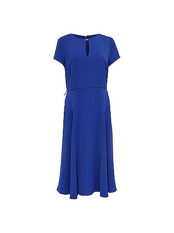 Ralph Lauren Lauren Ralph Lauren Belted Georgette Fit &amp; Flare Dress in Blue Polyester (view 1)
