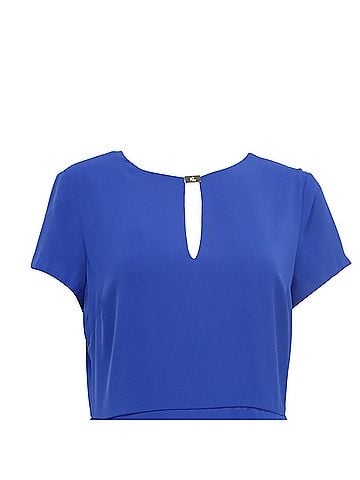 Ralph Lauren Lauren Ralph Lauren Belted Georgette Fit &amp; Flare Dress in Blue Polyester (view 2)