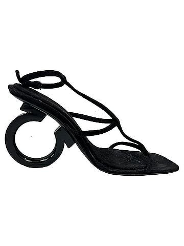 Salvatore Ferragamo Ferragamo Elina Sandal Heels in Black Goat Suede (view 1)